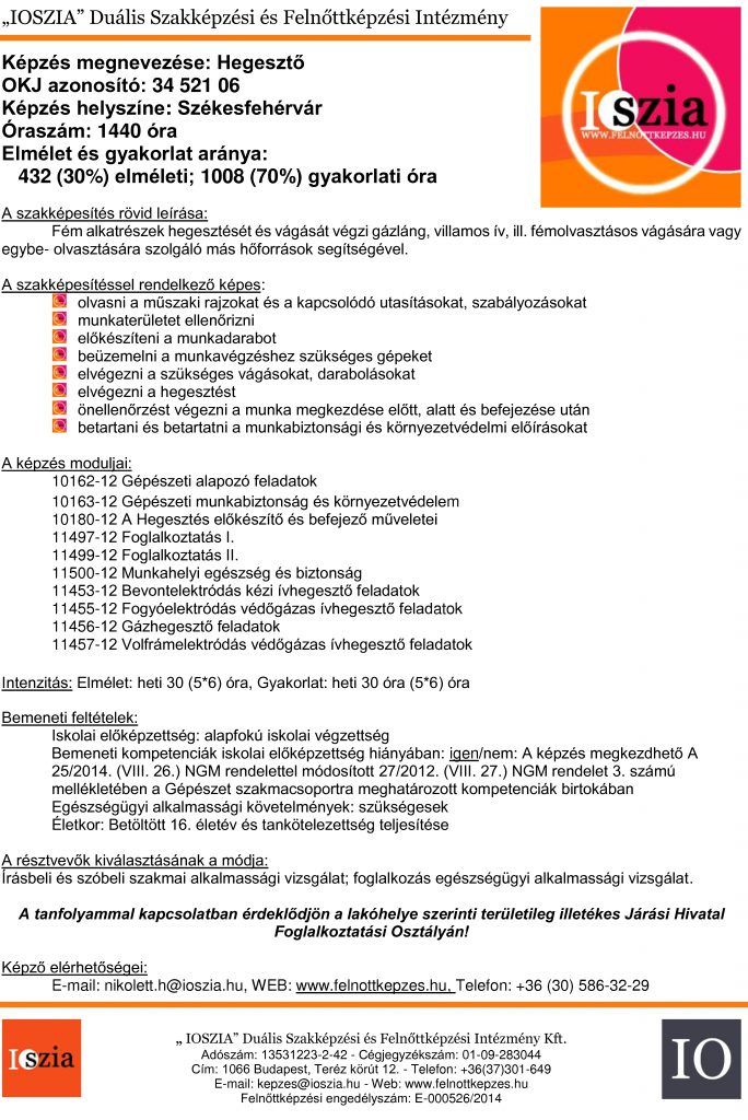 Székesfehérvári Munkaügyi Központ Tanfolyamai 2014